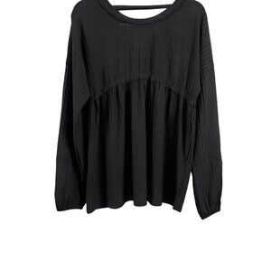 🚨274 T2D Flowy Long Sleeve Broomstick Black Stretchy Semi Sheer Top